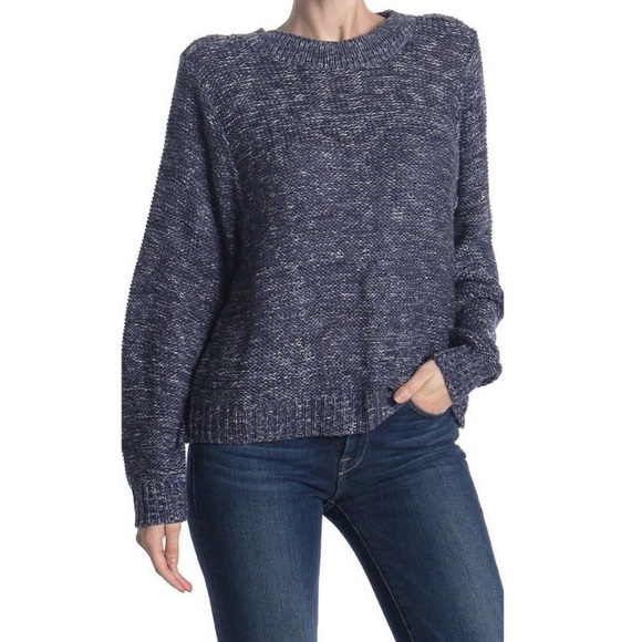 Susina Sweaters - Susina Marled Blue Knit Crewneck Pullover Sweater